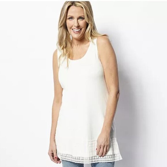 LOGO Layers by Lori Goldstein Tank Top with Broomstick Hem - Alabaster - 2X - Picture 1 of 2